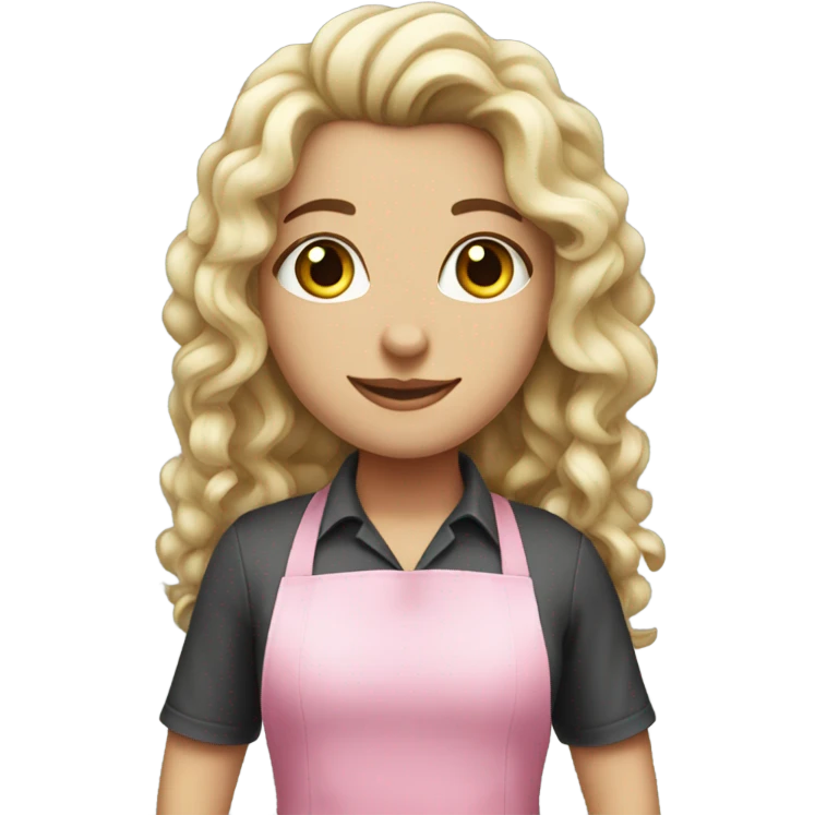 A white girl with curly long dark hair in pink apron emoji