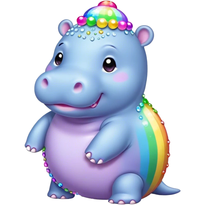 Kawaii rainbow pastel bedazzled sea hippo  emoji