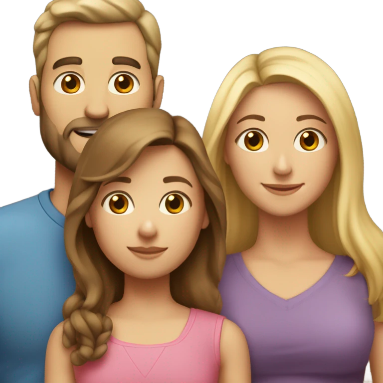 Puerto rican beard short brown hair  husband with blond long hair wife and brown long hair daughter Family  emoji