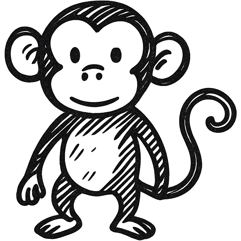 monkey, minimalist black outline icon, no fill, simple lines emoji