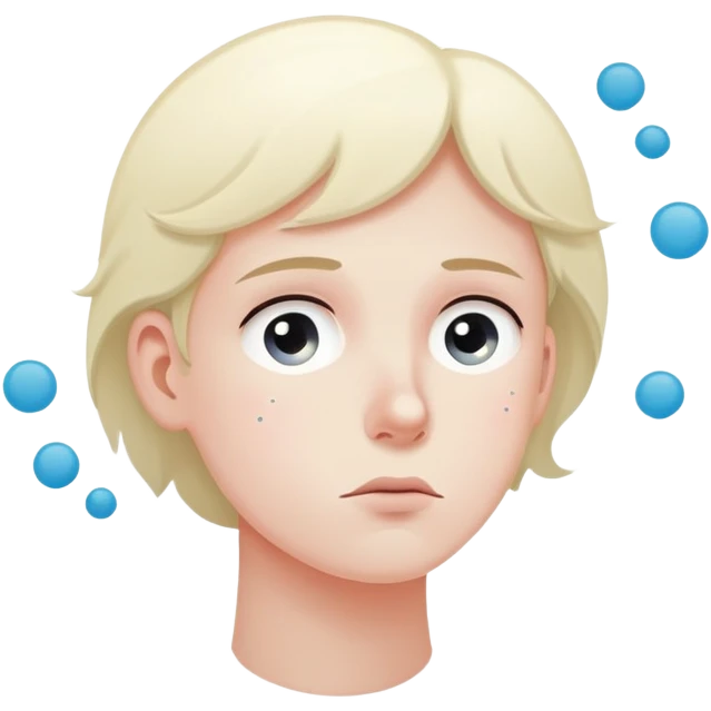 A face with anxious expression looking away, thought bubble with dots above, emotional distance, minimal design emoji