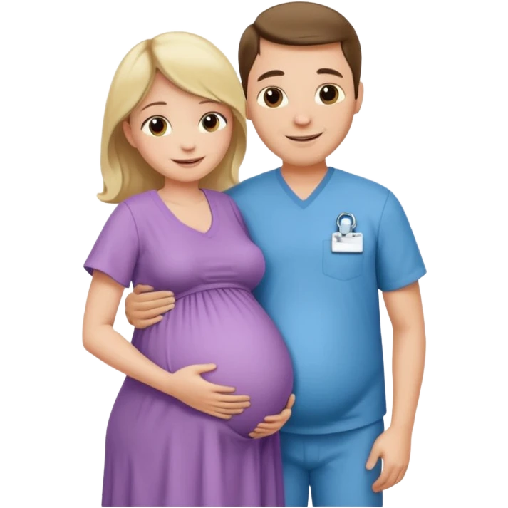 Девушка беременная, рядом ее обнимает мужчина и они стоят на фоне роддома emoji