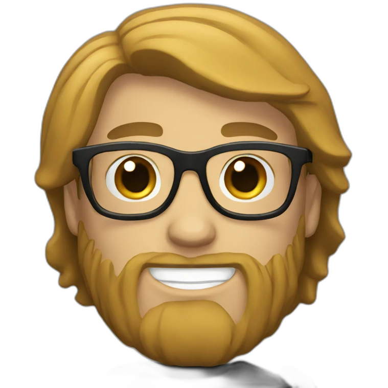 White guy with beard and glasses with black hair emoji