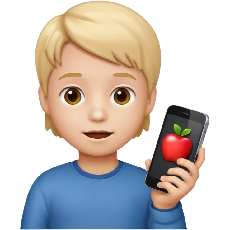 little kid holding a phone, apple style emoji emoji
