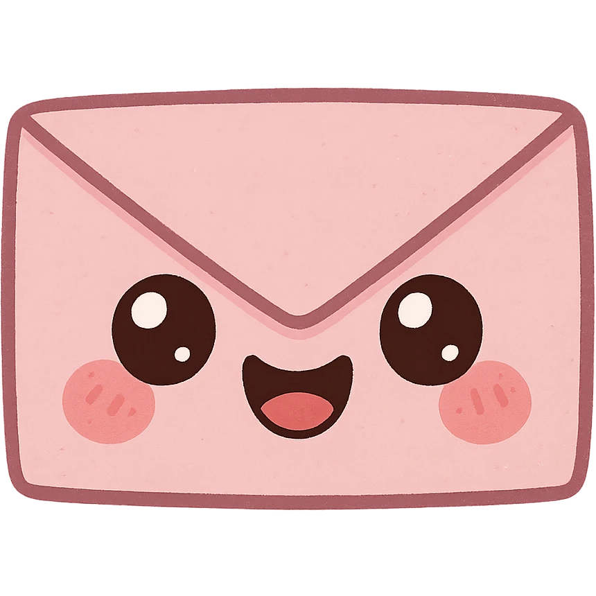 a cute pink envelope, original design, big eyes, blushing cheeks, joyful emoji