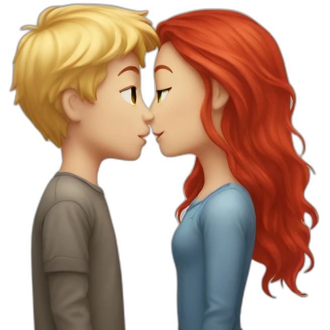 Blond hair Boy and Red hair girl kiss emoji