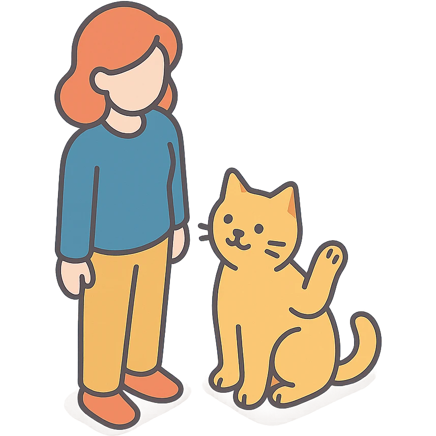 женщина с кошкой - кошка машет лапой emoji