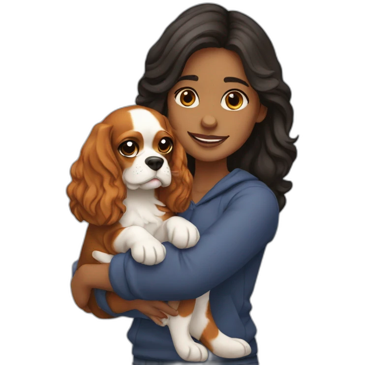 girl holding a cavalier king charles spaniel  emoji