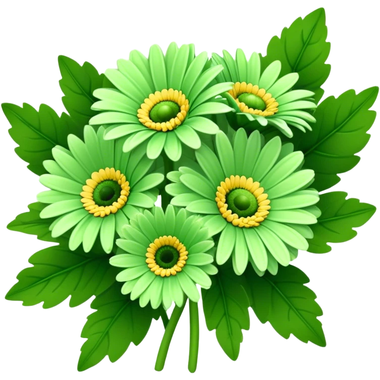 bouquet Soft Green Gerbera Daisy, luxuriant, leaf, bud emoji