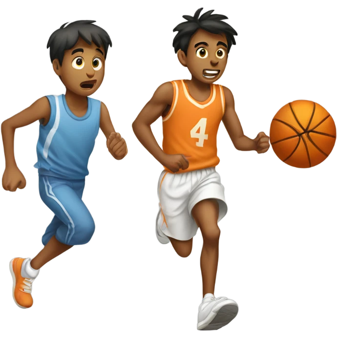 A skinny indian boy running away from his old tall white basketball friend emoji