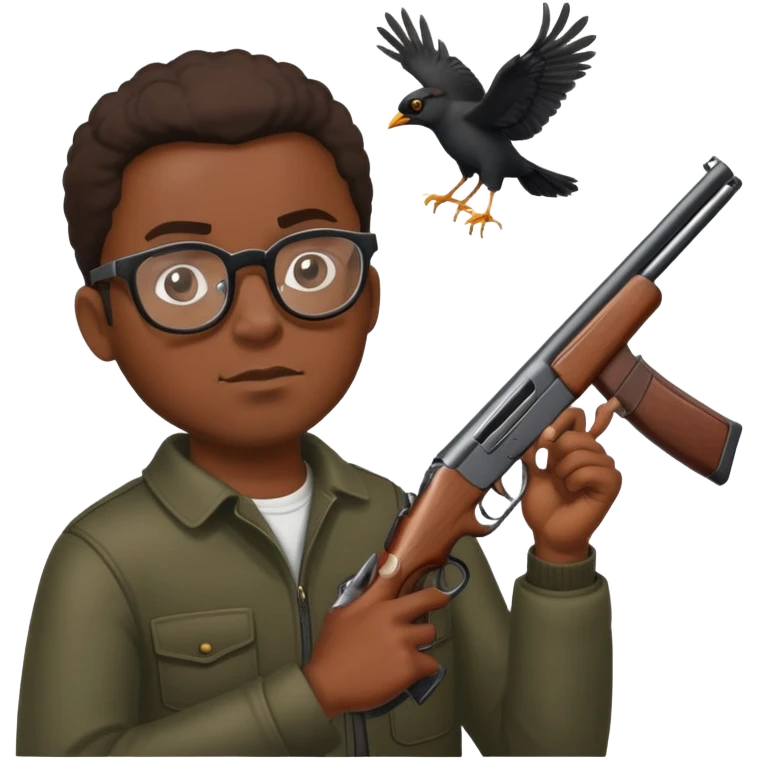 black man with glasses killing a black bird with a shot gun  emoji
