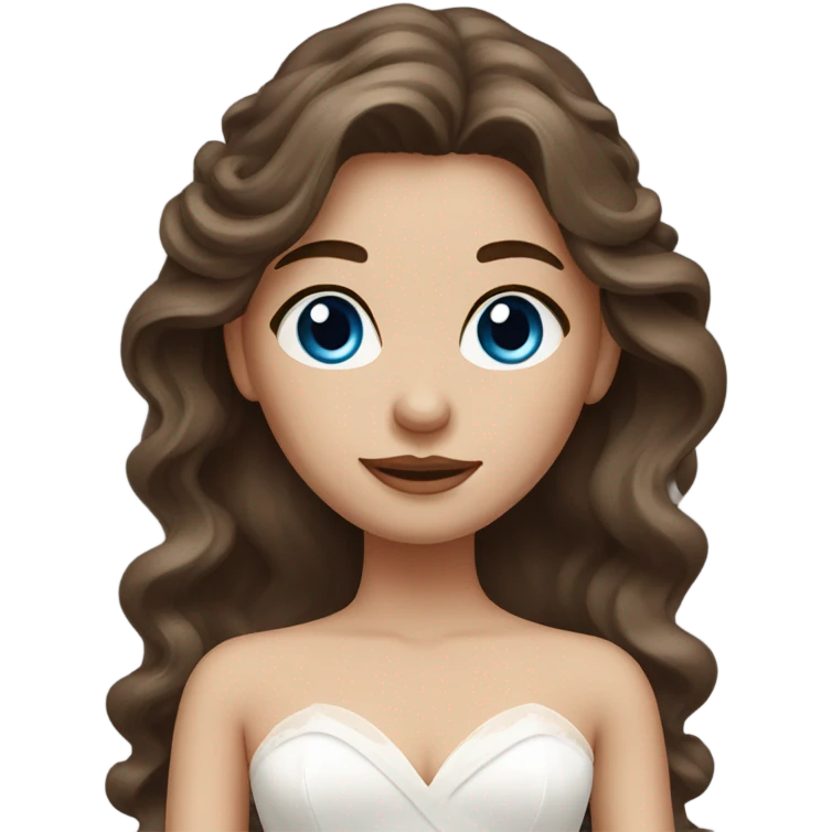Bride with long wavy lose brown hair and blue eyes  emoji
