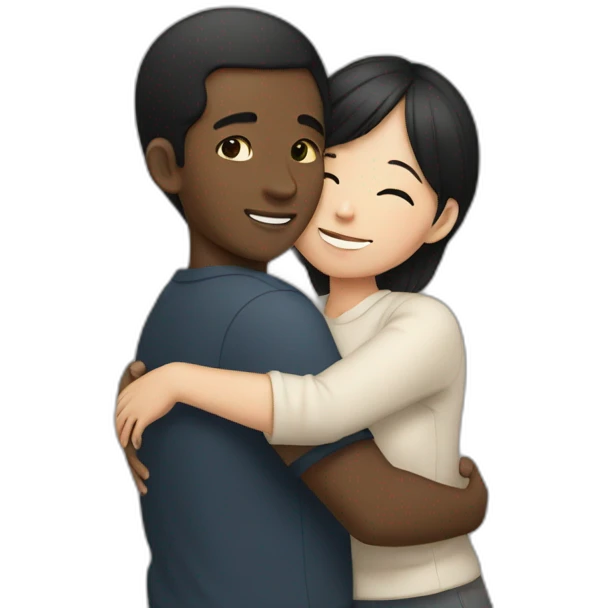 asian girl hugging black boy emoji