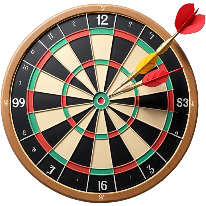 A dartboard with darts firmly stuck in the bullseye, surrounded by the colorful sections of the target. The background conveys a competitive atmosphere, with a subtle focus on precision and skill in the game of darts. emoji
