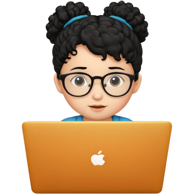 A baby DEVELOPER WITH A laptop, black curly hair and topknot, wearing glasses emoji