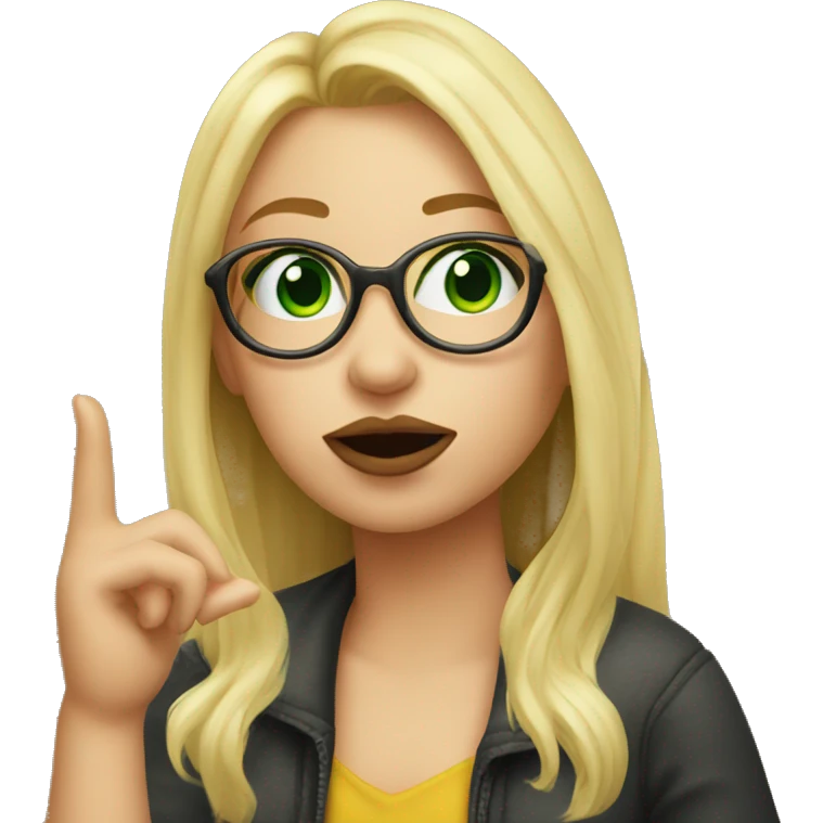 Blonde girl with green eyes and glasses blowing a kiss emoji