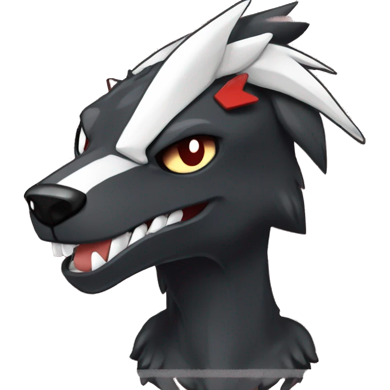 Black Cool Edgy Sergal-Houndoom-Fakémon  with White and Red Edgy markings emoji