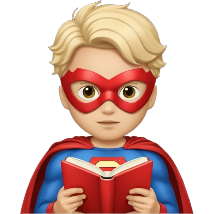 Superhero kid reading a book emoji