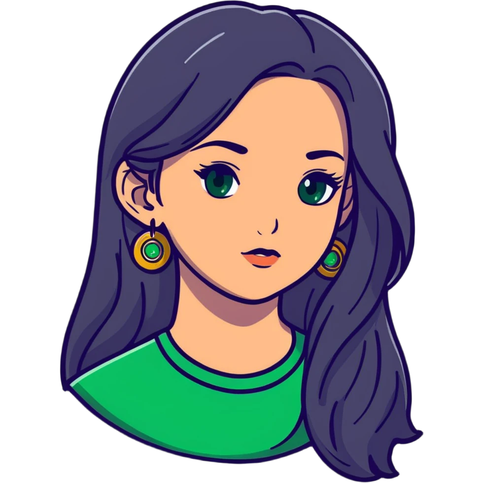 girl with long smooth hair, green eyes, earrings emoji