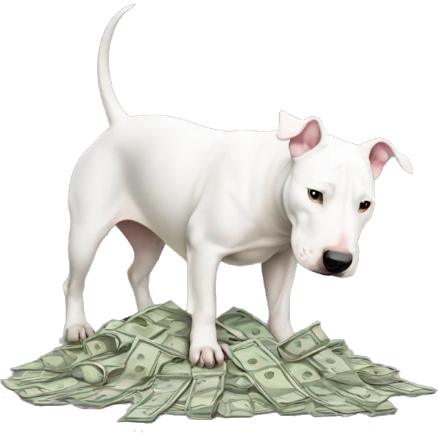White bull terrier burying money  emoji