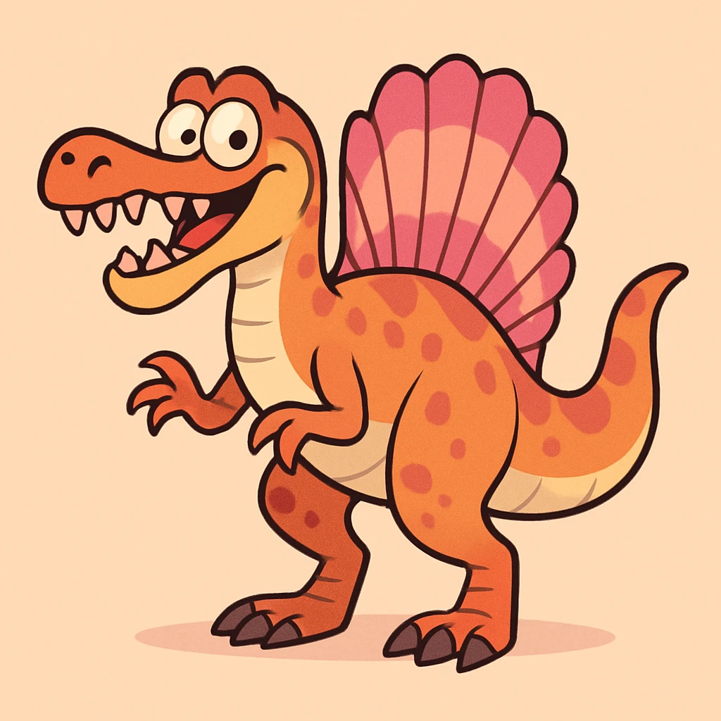 cartoon style spinosaurus dinosaur, colorful, playful emoji