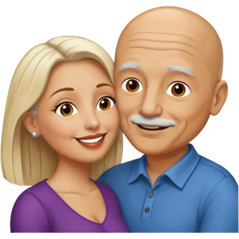 Older Bald Hispanic man kissing white dark blonde woman emoji