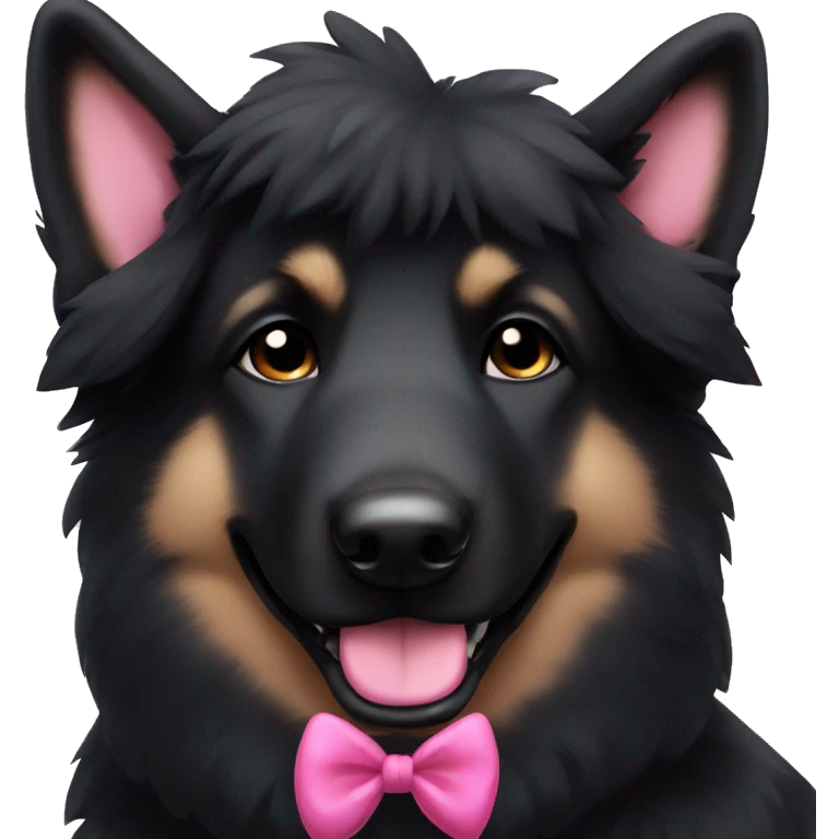 Cute black German shepherd dog with all black fur and with pink bow on her head emoji