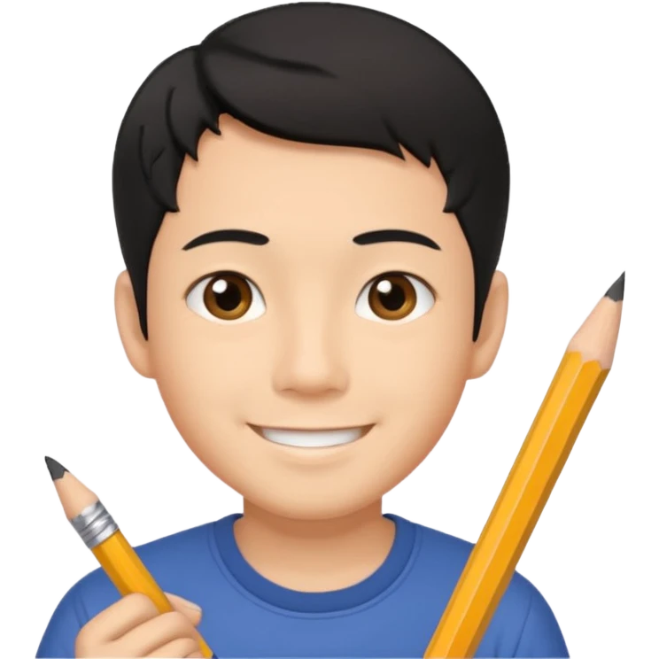 quero um personagem masculino japones, de pouco cabelo e sorrindo com um lapis na mao emoji
