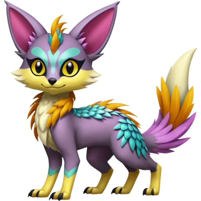 Colorful Exotic Meloetta-Lykoi-Sergal-Renamon-Pokémon-Digimon-Fakémon-fusion-hybrid-creature emoji