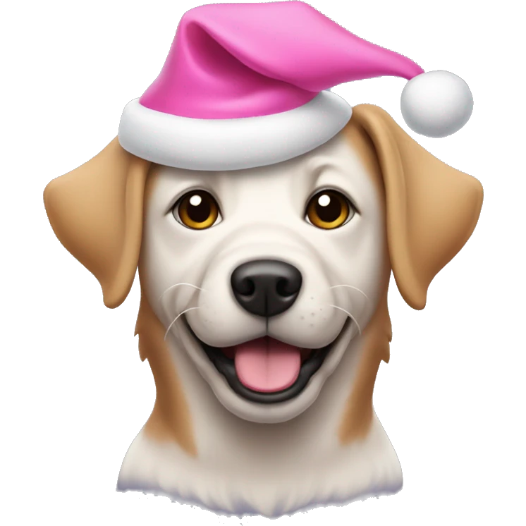 dog with a pink santa hat emoji