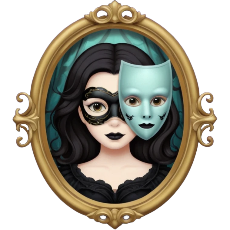 Spooky killer on mask on fancy mirror behind woman emoji