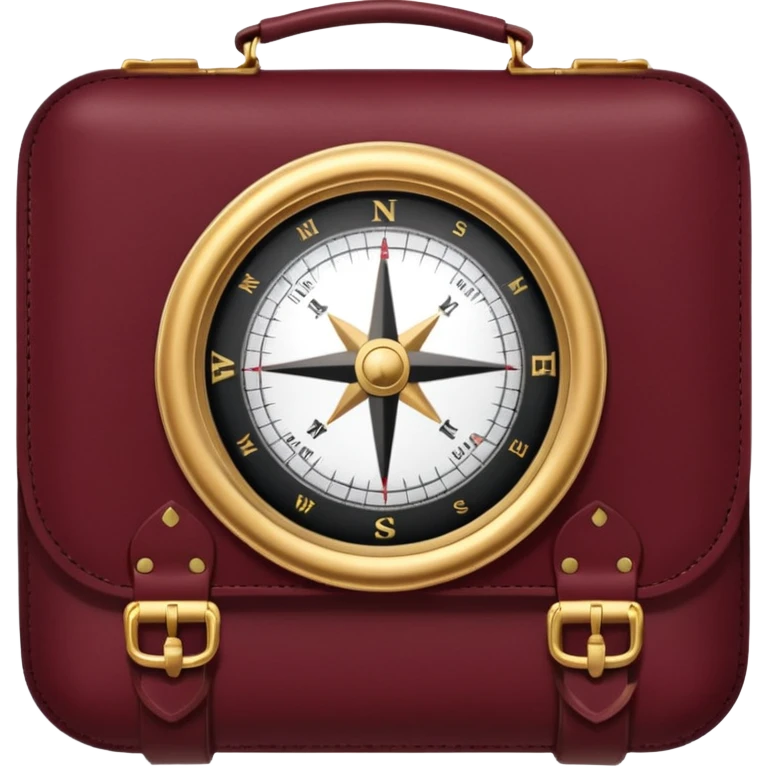 burgundy travel item and  a gold compass in the lower right corner of the emoji in front of travel item emoji