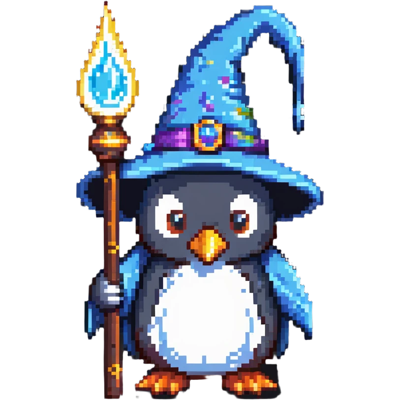 penguin wizard with magic staff emoji