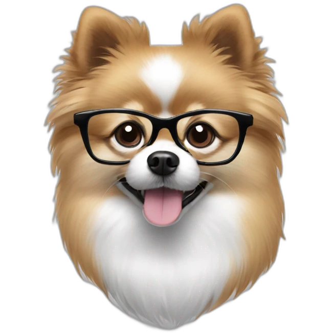 Black and white Pomeranian wearing glasses emoji
