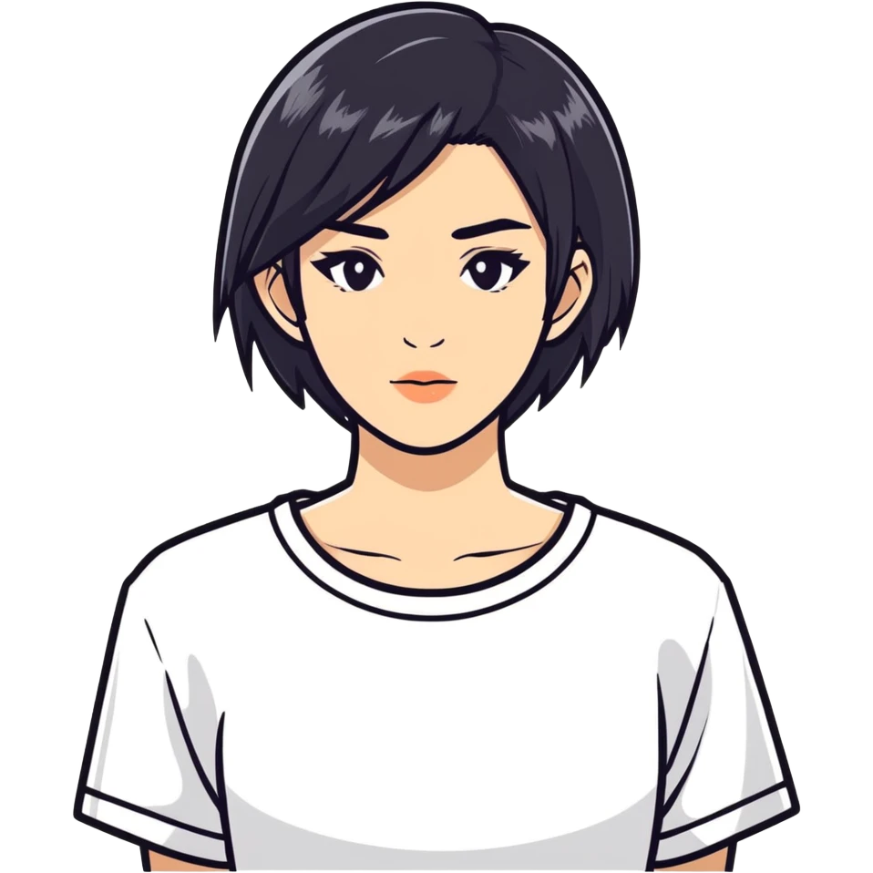 woman with black wolfcut hair emoji