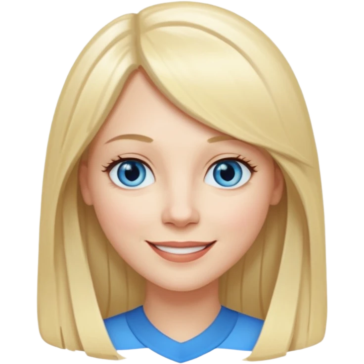 40 yr old white woman, pale skin, long straight blond hair parted in center, blue eyes, bangs emoji
