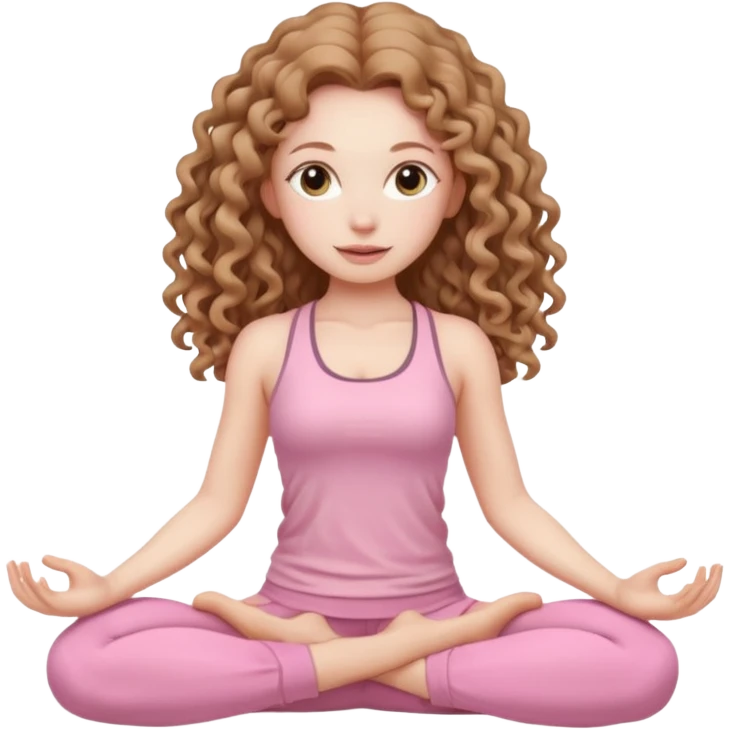 yoga girl with pale skin and long curly light brown hair in light pink clothes emoji