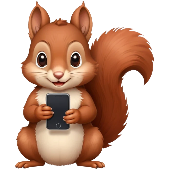 cute brown squirrel with blushing red cheeks holding a smartphone in its paw emoji