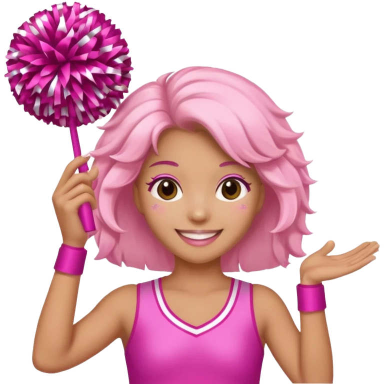 football cheerleader, holding big cheering pom, pink and twinkle emoji