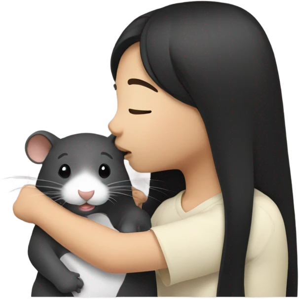 A korean girl with long black hair whispering to a rat emoji