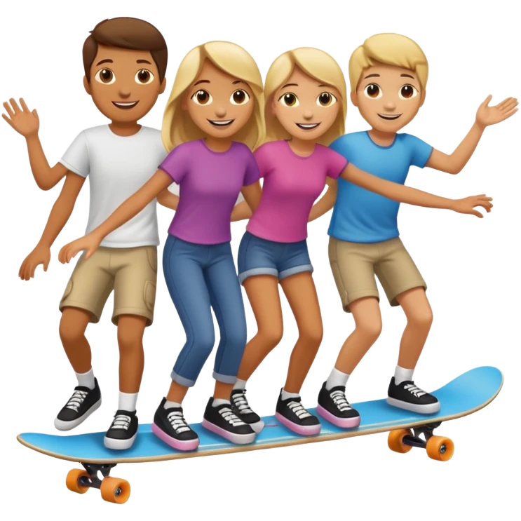 Four people on one long skateboard emoji