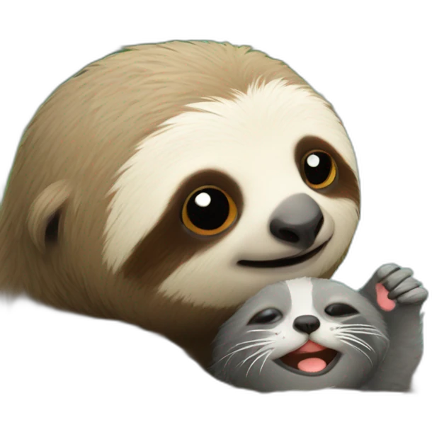 sloth petting a kitty emoji