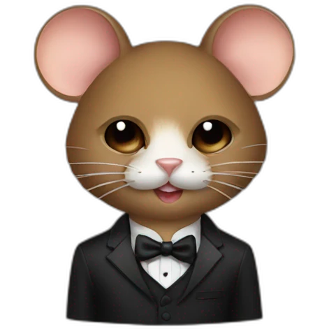 a brown mouse with a tuxedo and a cat mask on emoji
