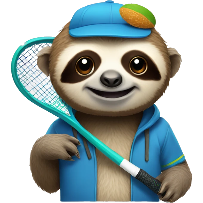 sloth in a cap with a tennis racket emoji