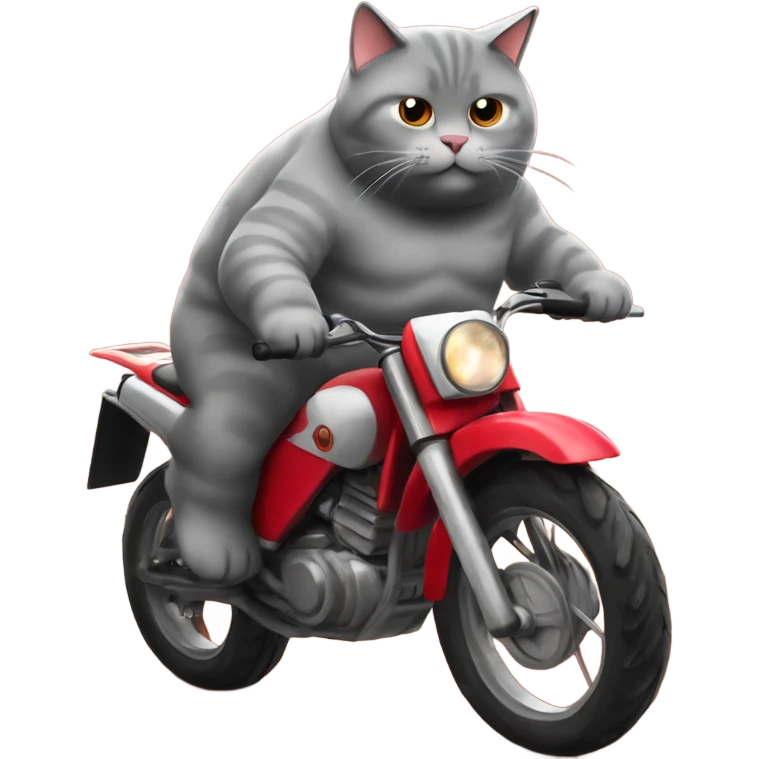 Fat grey cat on a red dirt bike  emoji