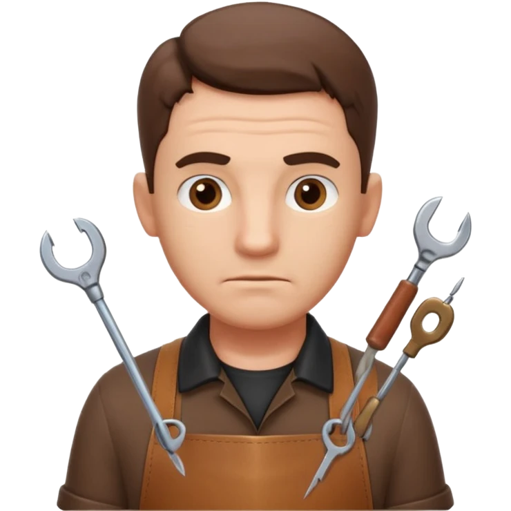 professional locksmith portrait, head and shoulders only, serious focused expression, leather apron collar, small lockpick tools visible, 3D cartoon, mobile game icon style, clean background, no text, no watermark
 emoji