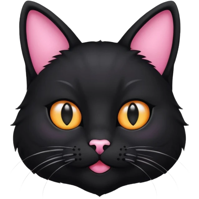 Black cat head with pink node on his ear emoji