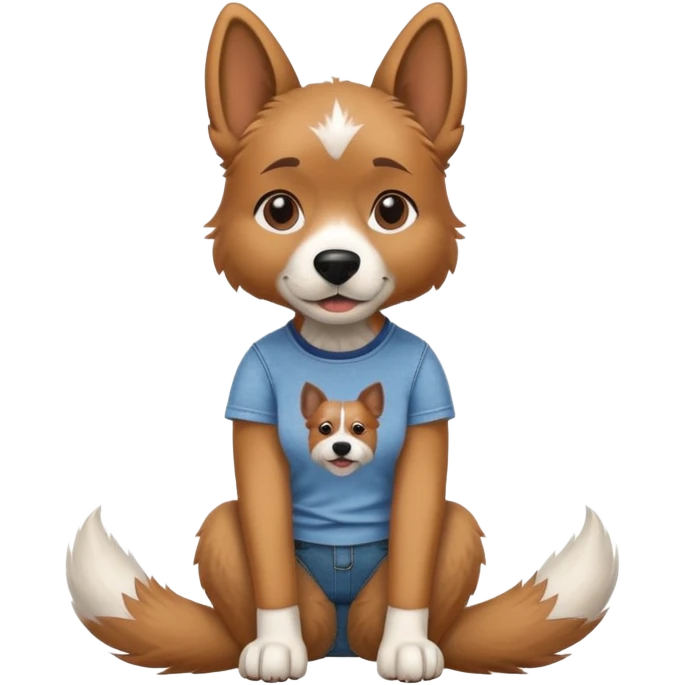 female dog anthropomorphised wearing jeans and a t-shirt sitting pose emoji