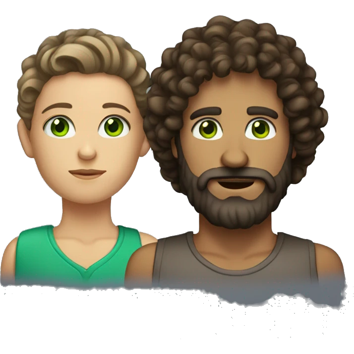 Man with Green eyes and Beard an middel Hair with a Girl that have curly hair and brown eyes  emoji
