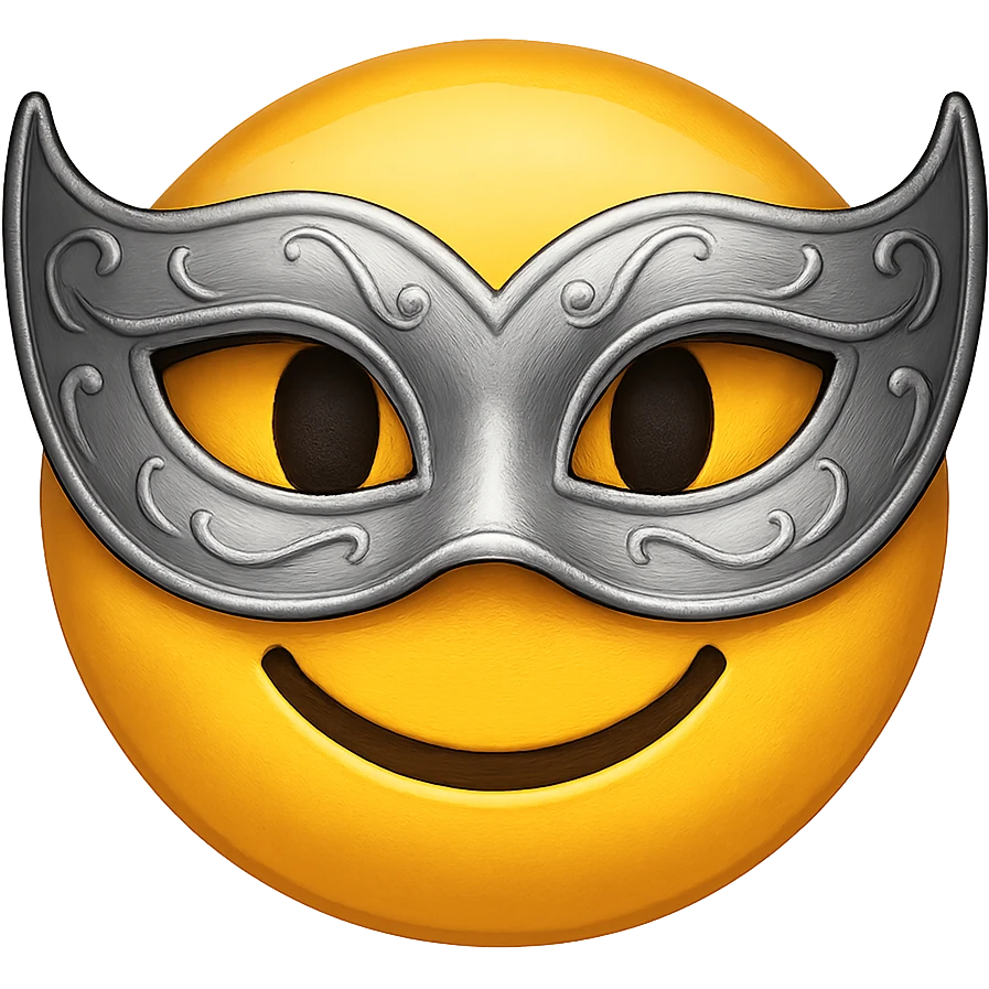 yellow face with silver masquerade mask, digital illustration emoji
